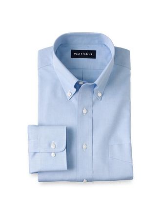 Paul Fredrick Tailored Fit Non-iron Cotton Pinpoint Solid Button Down Collar Dress Shirt in Blue at Nordstrom, Size 16.5 - 34