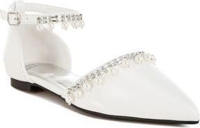 Rag & Co. Aouva Rhinestone & Faux Pearl Almond Toe Flat in White at Nordstrom Rack, Size 10