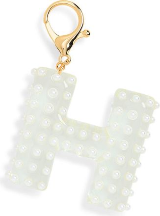 Leith Faux Pearl Initial Bag Charm in H- Clear- White- Gold at Nordstrom Rack
