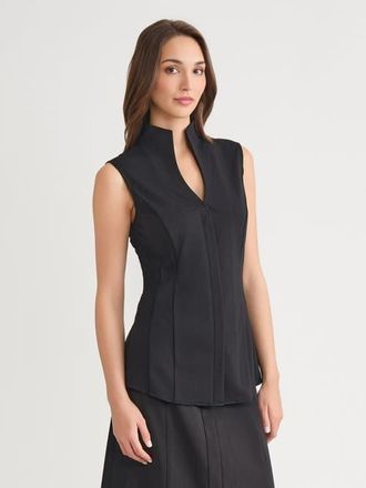 Misook Hi-Neck Sleeveless Pima Cotton Blouse in Black at Nordstrom, Size Medium