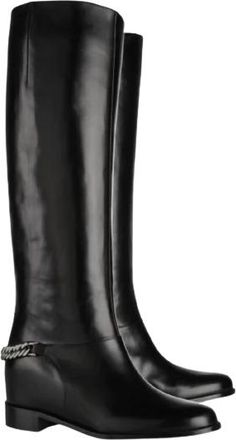 Christian Louboutin Black Leather Cate Chain Trimmed Boots Size 38.5