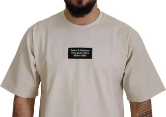 Dolce & Gabbana Mens Ivory Cotton Printed Crewneck White Clothing