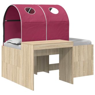 vidaXL Cama Con T&uacute;nel 3 Uds. Roble Sonoma Y Rojo Madera De Ingenier&iacute;a Vidaxl