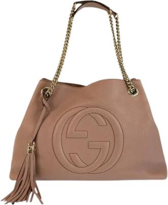 Gucci Pre-owned Tote Bags, female, Pink, Size: ONE SIZE Pre-owned Soho Interlocking Leather Shoulder Bag