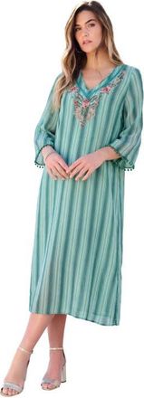 Roaman's Hand Crinkled Embellished Kaftan in Antique Mint Coastal Stripe at Nordstrom, Size 28
