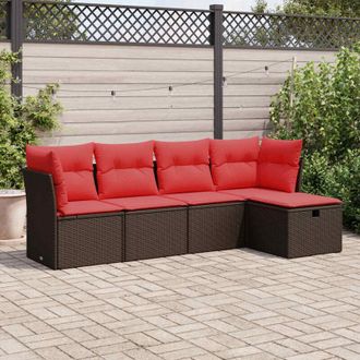 vidaXL Vidaxl - Set Comedor De Jard&iacute;n 5 Piezas Y Cojines Rat&aacute;n Sint&eacute;tico Marr&oacute;n