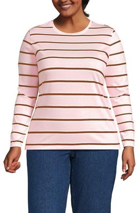 Lands End Supima Cotton Long Sleeve Crewneck T-Shirt in Sea Salt Pink/ginger Stripe at Nordstrom, Size 2X