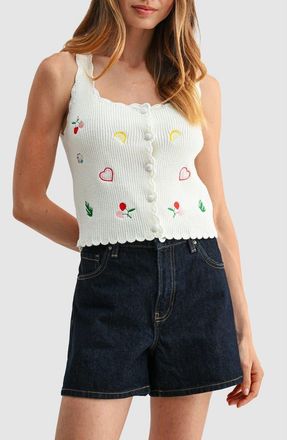 All in Favor Embroidered Button-Up Sweater Tank in Ivory at Nordstrom, Size X-Small