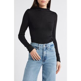 Good American Victorian Rib Funnel Neck Knit Top in Black001 at Nordstrom Rack, Size X-Small