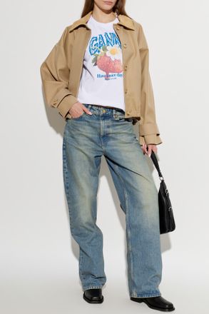 Ganni T-shirt With Print, Womens, White