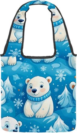 Generic Cute White Bears Reversible Canvas Shoulder Tote - Double-Sided Print, 12oz Cotton, 27cm Drop, Fold-Flat Bag for Travel, Shopping, Street Outings