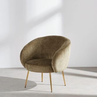 Maisons du monde Sill&oacute;n de tejido chenilla verde caqui y patas doradas