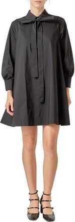 English Factory Bow Long Sleeve Shirtdress in Black at Nordstrom, Size X-Small