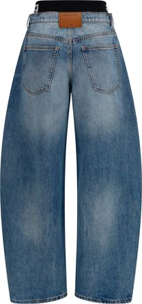 Alexander Wang Womens Jeans Layered Belt Logo-Waist Light Indigo Authentic Cotton