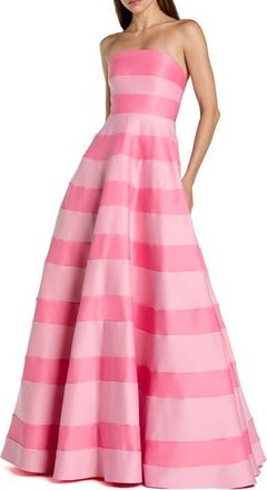 Mac Duggal Striped Satin Strapless Ballgown With Pockets in Pink Multi at Nordstrom, Size 10