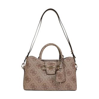 Guess Handbags, female, Beige, Size: ONE SIZE Printed Handbag with Shoulder Strap and Zip Closure