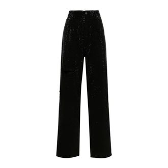 Golden Goose Straight Trousers, female, Black, W27, Black Crystal Embellished Denim Trousers