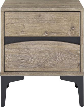 SoBuy Sobuy Mesa De Noche, 2 Cajones Con Frontal Curvo, Efecto Madera Y Pies Met&aacute;licos, Mesa Auxiliar Moderna Para Dormitorio, 40&times;40&times;47 Cm, Natural Fbt165-n