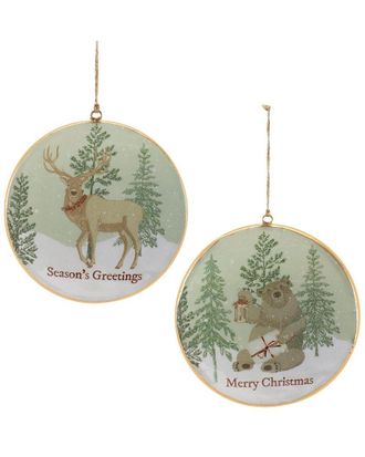Melrose International Set Of 6 Woodland Christmas Sentiment Disc Ornament