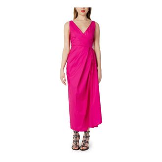 Sandro Ferrone Fuchsia V-hals Katoenen Jurk Rits - Dames - Maxi kleedjes - Roze - M - Katoen - Kleedjes