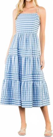 THML Clothing Tiered Midi Dress In Blue
