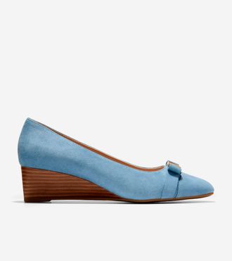 Cole Haan Womens Go-To Malta Bow Wedges - Medium Blue Size 10.5
