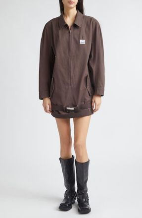 Magliano Long Sleeve Cotton Twill Minidress in Brown at Nordstrom, Size Medium