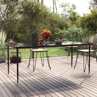 Berkfield Home Garden Dining Table Black 200x100x74cm Steel & Tempered Glass | Size: 200 x 100 x 74 cm