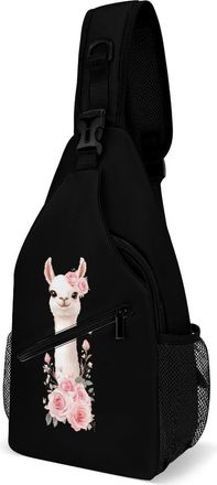 Generic Cute Llama With Flowers Mens Shoulder Bags Sling Crossbody Backpack Travel Hiking Chest Bag with Small Side 38x20cm