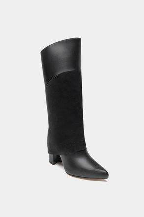 Dante Leather Tall Overlay Boots Vanilla in Black at Nordstrom, Size 10