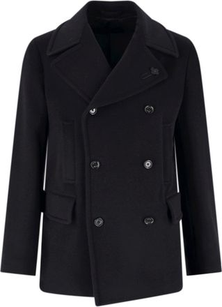 Lardini Black Virgin Wool Double-Breasted Coat