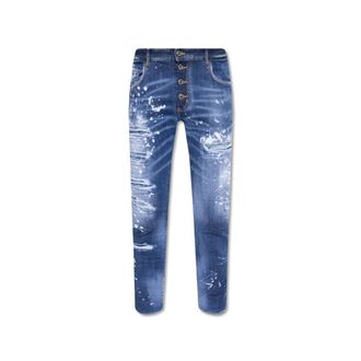 Dsquared2 Slim-fit Jeans, male, Blue, Size: XS Skater Blue Jeans with Distressed Details and Paint Splatters