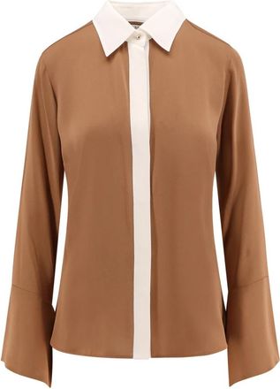 Max Mara Zijden Blouse - Dames - Overhemden - Bruin - S - Overhemden