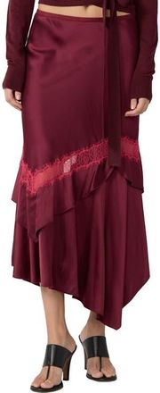 Diane Von F&uuml;rstenberg Sylvie Lace Trim Handkerchief Hem Satin Skirt in Cherry Wood at Nordstrom, Size Xx-Small