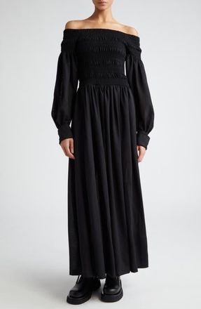 Max Mara Manu Off the Shoulder Long Sleeve Virgin Wool Maxi Dress in Black at Nordstrom, Size 4