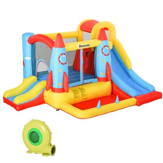 OUTSUNNY Castillo Hinchable Con 2 Toboganes Cama De Salto Y Piscina Para Ni&ntilde;os +3 A&ntilde;os Con Inflador Y Bolsa De Transporte Para Interior Exterior 330x265x185 Cm