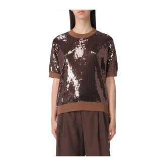 Liu Jo T-Shirts, female, Brown, Size: M Top con paillettes