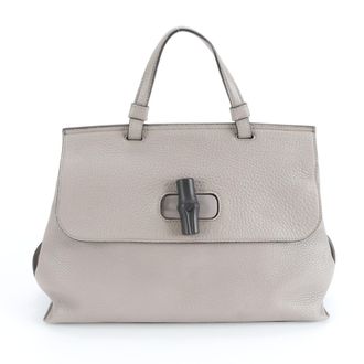 Gucci Gray Leather Handbag Tote Bag (Pre-Owned)