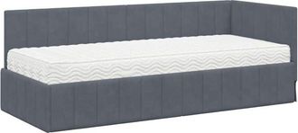 vidaXL Corner Bed Frame with Mattress Dark grey 80 x 200 cm Velvet vidaXL