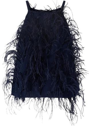 Pinko Mouwloze Georgette Top met Veren en Kralen - Dames - Tops zonder mouwen - Blauw - L - Tops