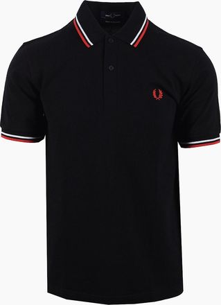 Fred Perry Mens FRED PERRY MADE IN ENGLAND TWIN TIPPED POLO BLACK/WHITE/BRIGHT RED - Size: 38