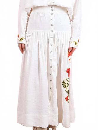 The Great. Western Embroidered Highland Midi Skirt In Cream