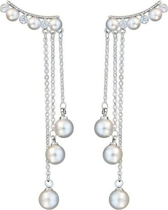 Generic Three Layers Tassel Simulated Pearl Clip On Earring Dangle Clips for Non-Pierced Crystal Professional Multicoloured