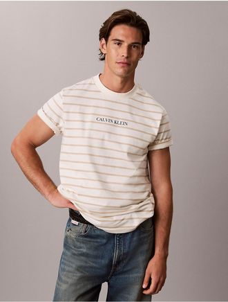 Calvin Klein Jeans Calvin Klein Mens Striped Logo Easy Tee - White - 2XL
