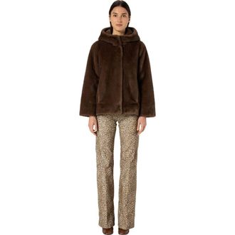 Gerard Darel Morgane Hooded Faux Fur Coat in Cigar at Nordstrom, Size Medium