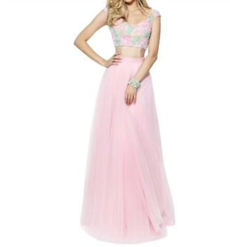 Sherri Hill Floral Beaded Two Piece Gown In Pink