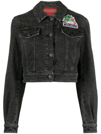 Moschino Giacca denim crop con applicazione - Nero