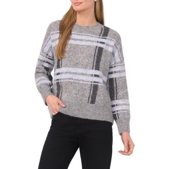Halogen Plaid Jacquard Crewneck Sweater in Grey Seal Heather at Nordstrom Rack, Size X-Large P