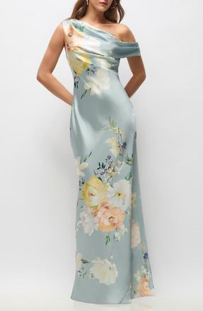 After Six Liv Print One-Shoulder Gown in Mist Multi at Nordstrom, Size X-Large