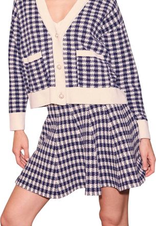 Skies Are Blue Clothing Soft Gingham Flared Mini Skirt In Navy & Stone